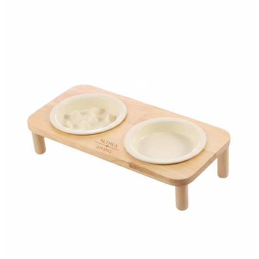 Comedero Bebedero Para Gatos Cala Blanca De Cerámica Y Bambú 2 En 1 Althea Living 38x20x13.5cm_0