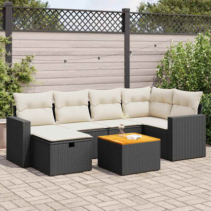 Set De Sofás De Jardín 7 Pzas Con Cojines Ratán Sintético Negro / Vetonek_2