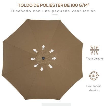 Outsunny Sombrilla De Jardín Ø300x252 Cm Con Manivela Techo Inclinable Marrón_5
