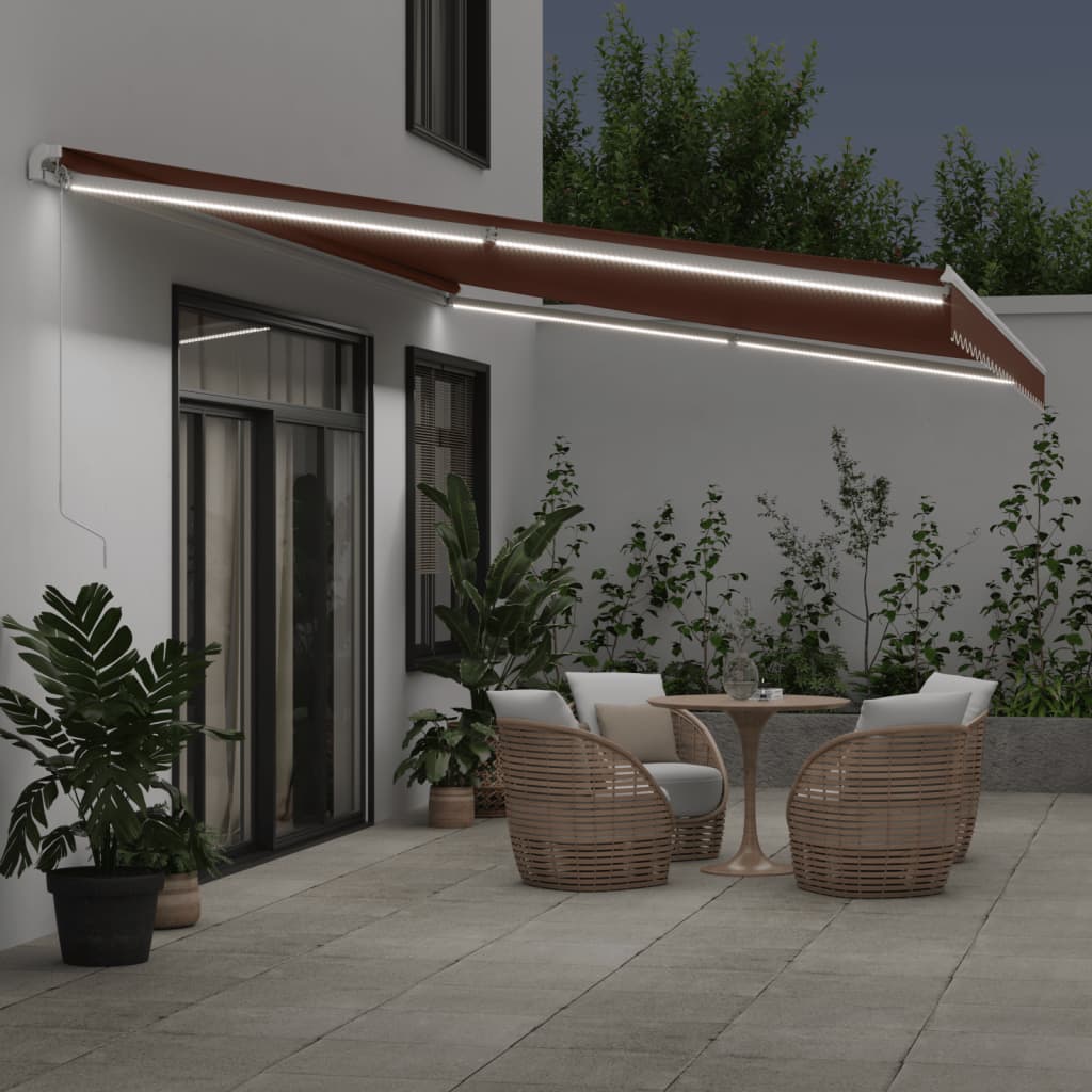 Toldo Retráctil Manual Con Luces Led Marrón 600x350 Cm_2