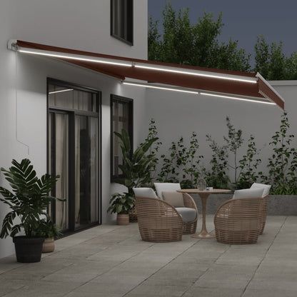 Toldo Retráctil Manual Con Luces Led Marrón 600x350 Cm_2