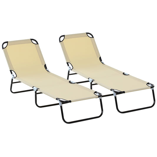Outsunny Conjunto De 2 Tumbonas Plegables Con Respaldo 188x56x28 Cm Beige_0