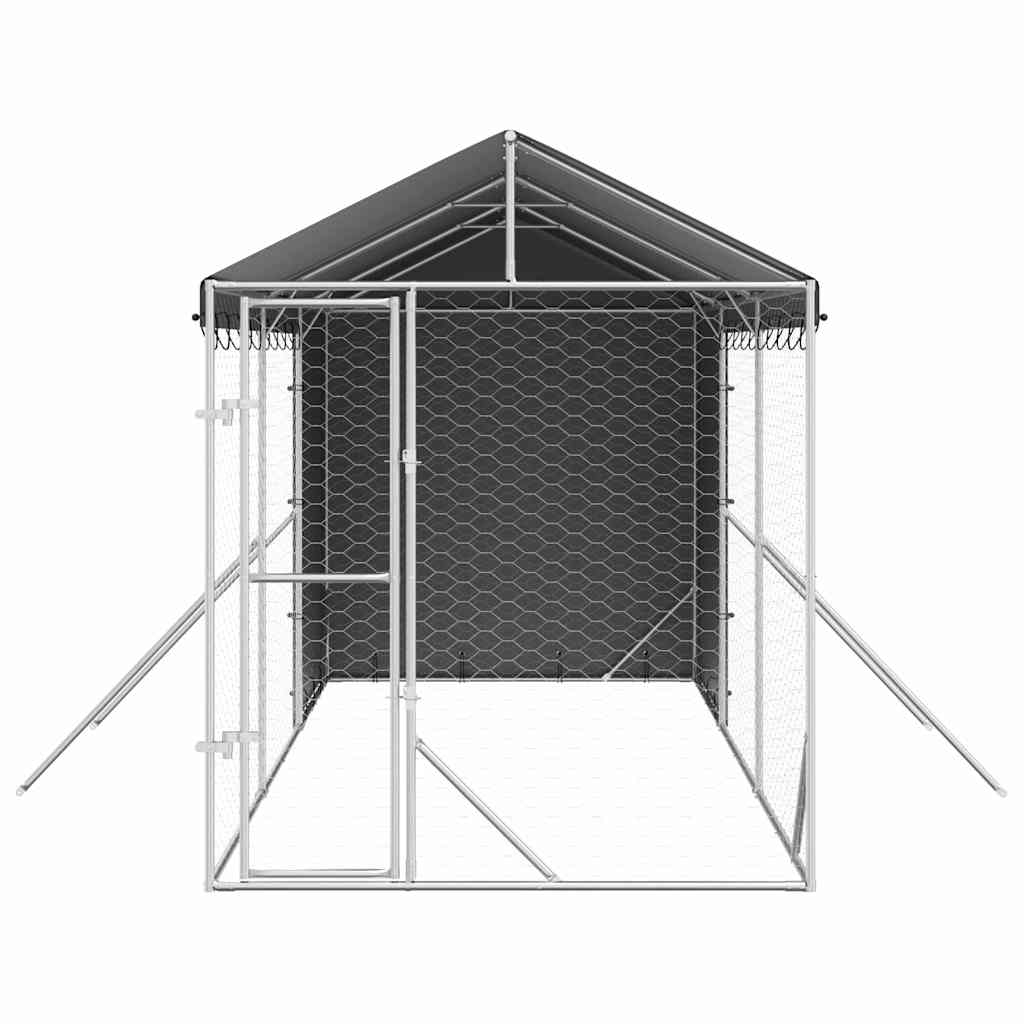 Perrera De Exterior Con Toldo Acero Galvanizado Plata 2x6x2,5 M_4