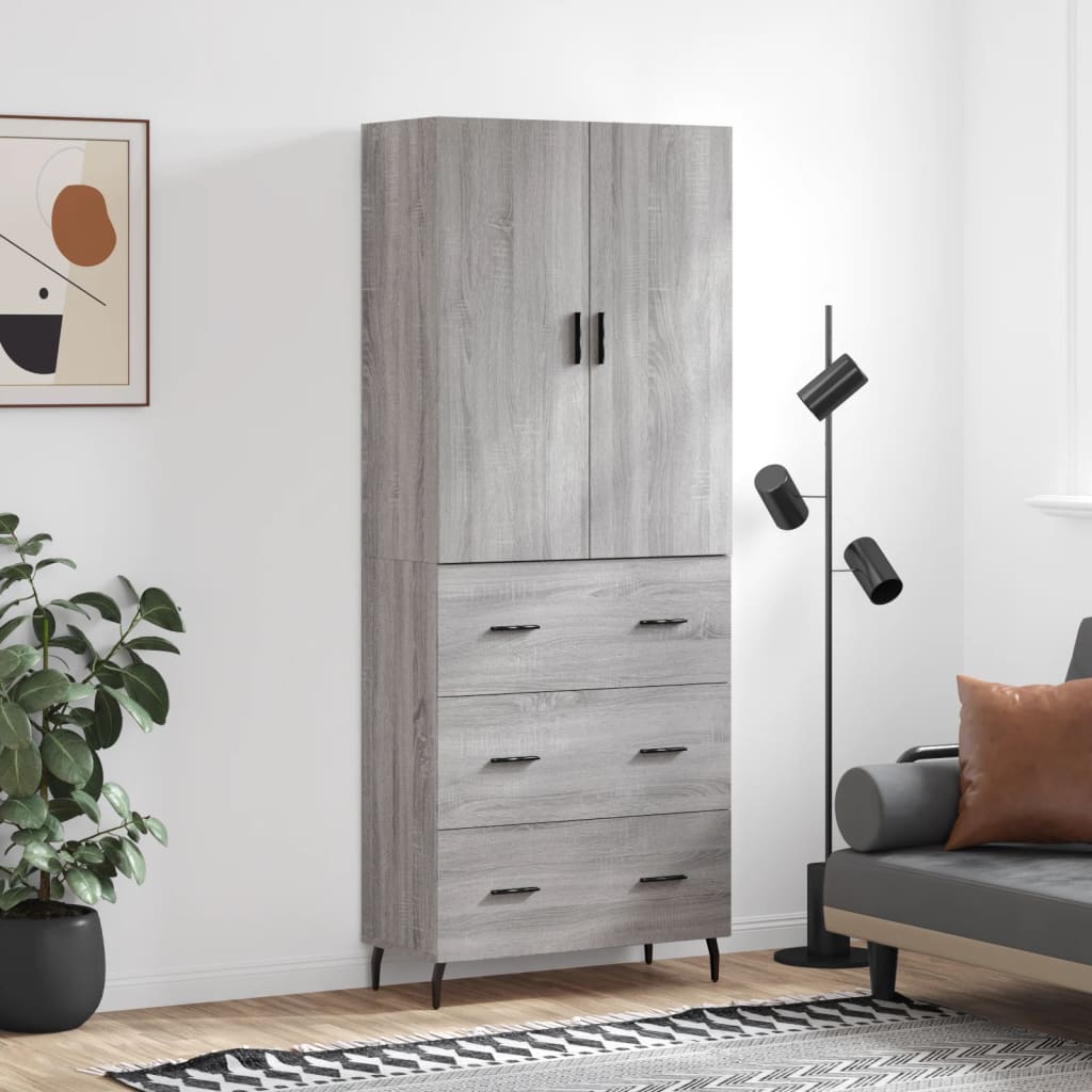 Aparador Alto Madera Contrachapada Gris Sonoma 69,5x34x180 Cm_0
