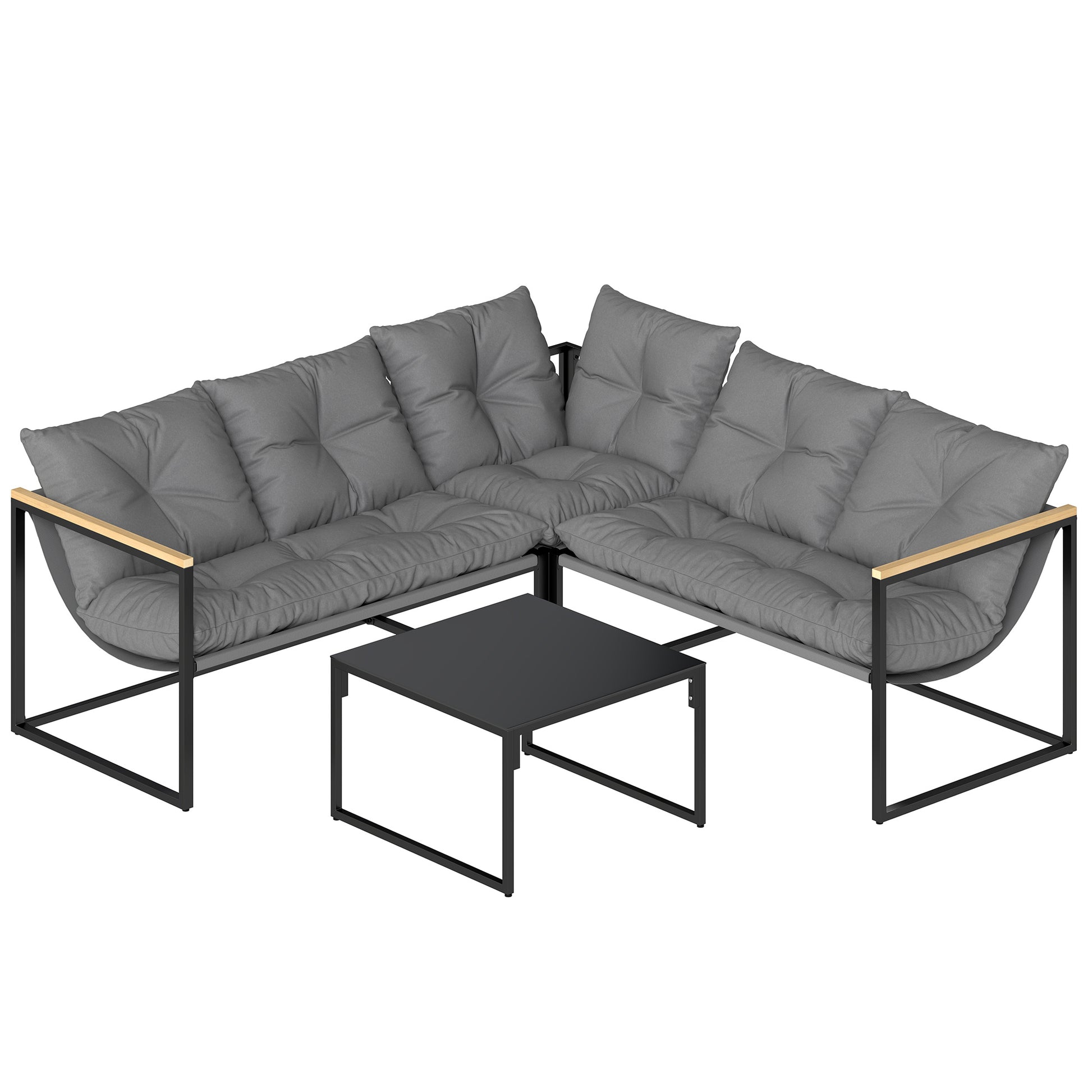 Outsunny Conjunto De Jardín Exterior De 4 Piezas En Forma De L Con Cojines Gris_0