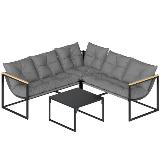 Outsunny Conjunto De Jardín Exterior De 4 Piezas En Forma De L Con Cojines Gris_0