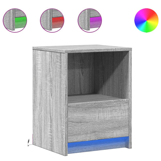 Mesitas De Noche Luces Led 2 Uds Madera Ingeniería Gris Sonoma_0