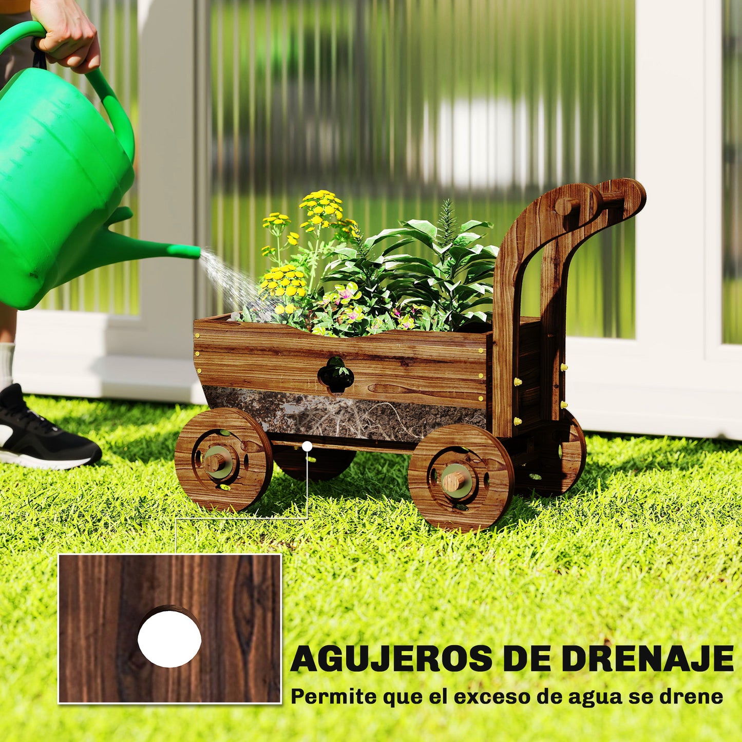 Outsunny Carretilla De Madera Decorativa_4