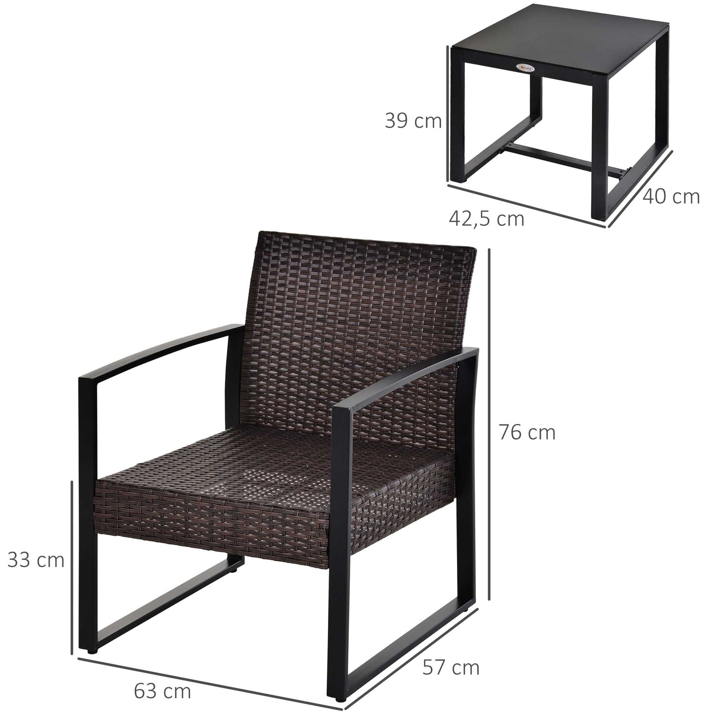 Outsunny Conjunto De Mesa Y Sillas De Jardín Para Exterior De 3 Piezas Marrón_2