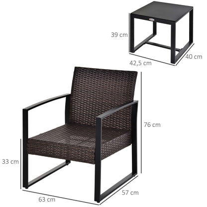 Outsunny Conjunto De Mesa Y Sillas De Jardín Para Exterior De 3 Piezas Marrón_2