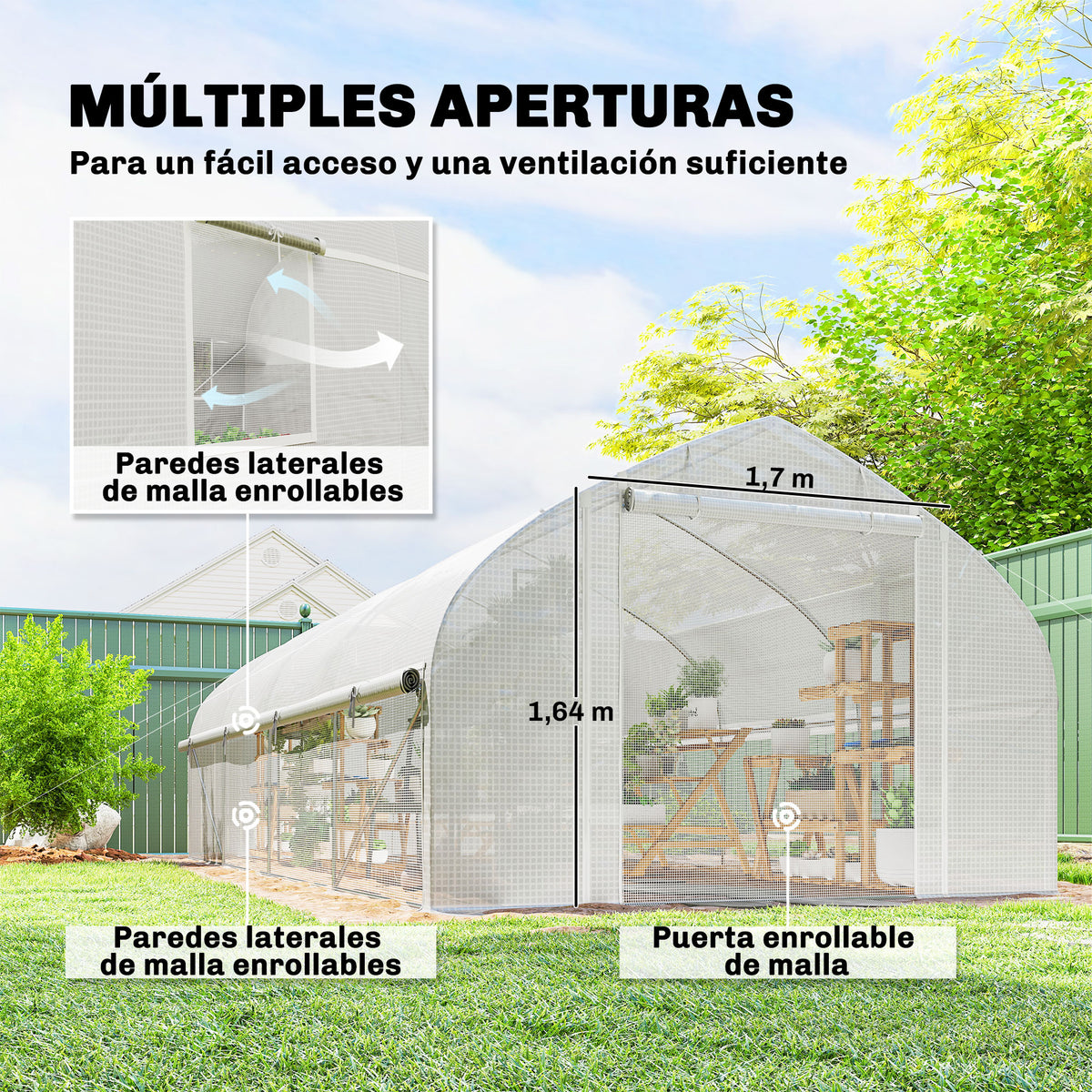 Invernadero De Túnel Outsunny Pe, Acero Galvanizado Blanco 595x300x200 Cm_3