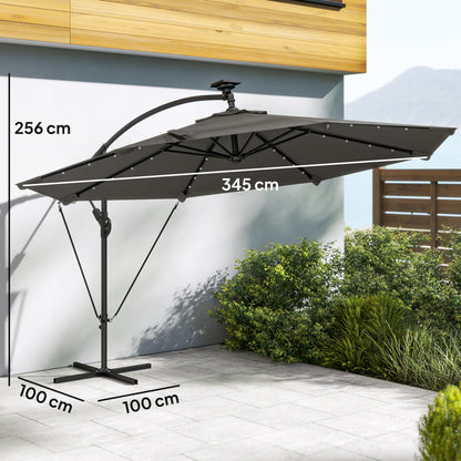 Outsunny Parasol Excéntrico De Aluminio Con Luces Led Base Cruzada Ø345 Cm Gris_2