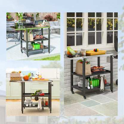 Outsunny Carrito De Parrilla De 3 Niveles Con 4 Ruedas Estantes Y Asa Negro_3
