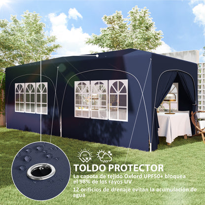 Outsunny Carpa Plegable Gazabo 3x6 M Con Paneles Laterales Upf50+ Azul Oscuro_5