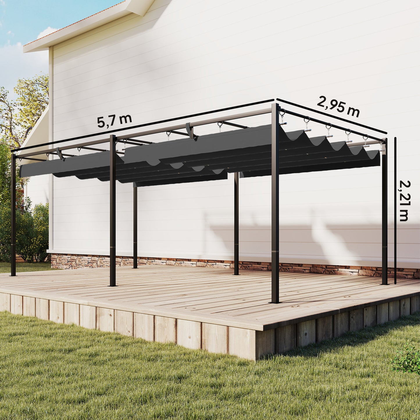 Outsunny Pérgola De Jardín 6x3 M Con Techo Retráctil Upf50+ Drenaje Gris Oscuro_2