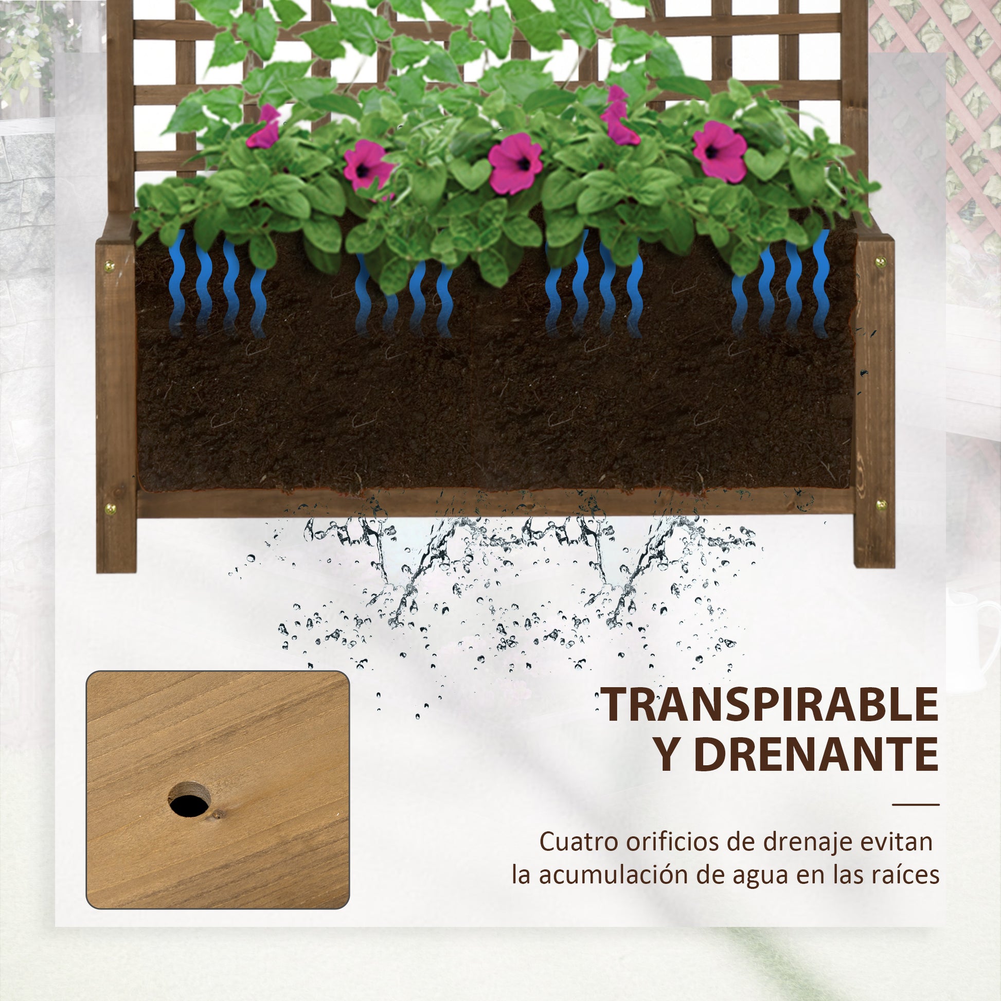 Outsunny Jardinera Con Enrejado De Madera Para Trepadora Plantas 90x45x183 Cm_4