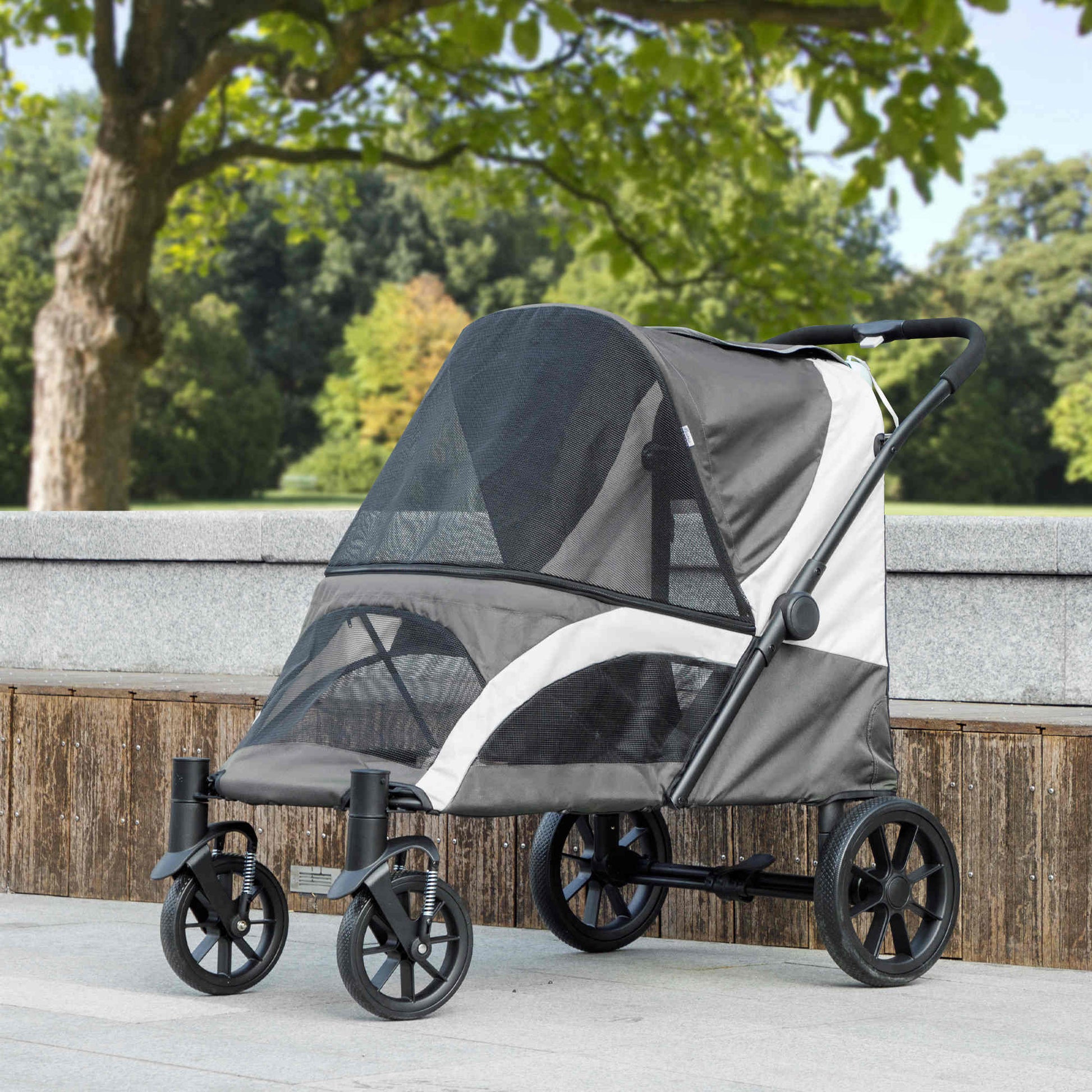 Pawhut Carrito Para Perros Plegable Con Ventanas 124x67x100 Cm Gris Oscuro_1