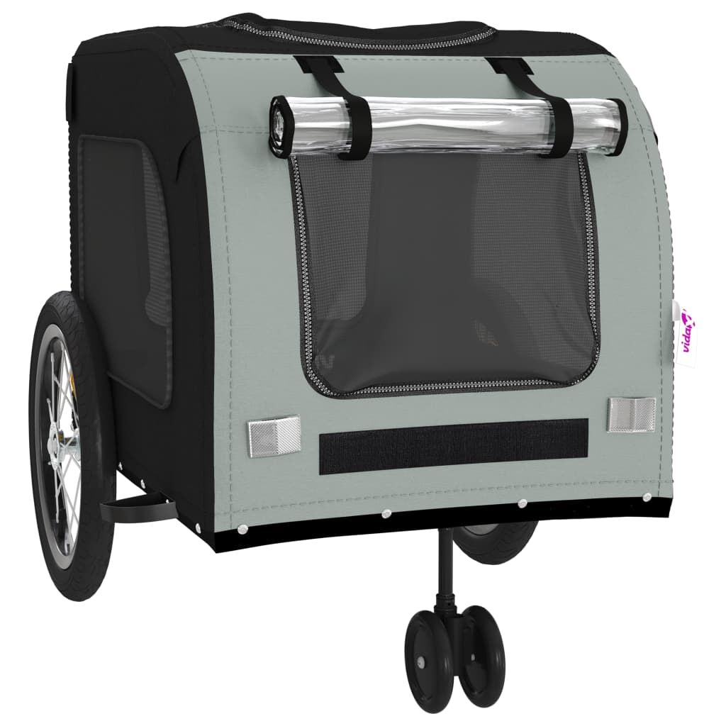 Vidaxl Remolque Bicicleta Para Mascotas Hierro Tela Oxford Negro Gris_4