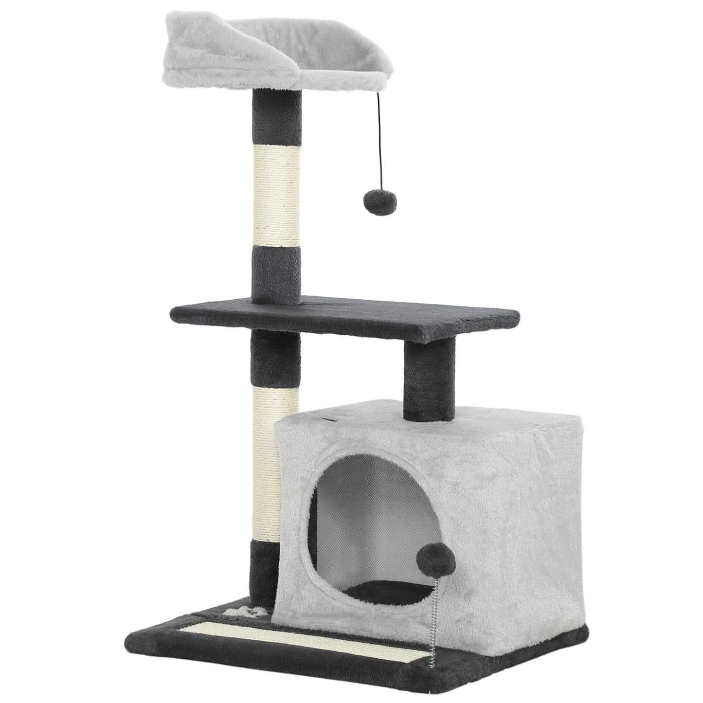 Pawhut Árbol Rascador Para Gatos 85 Cm Con Plataformas Cueva Gris Claro Y Negro_0