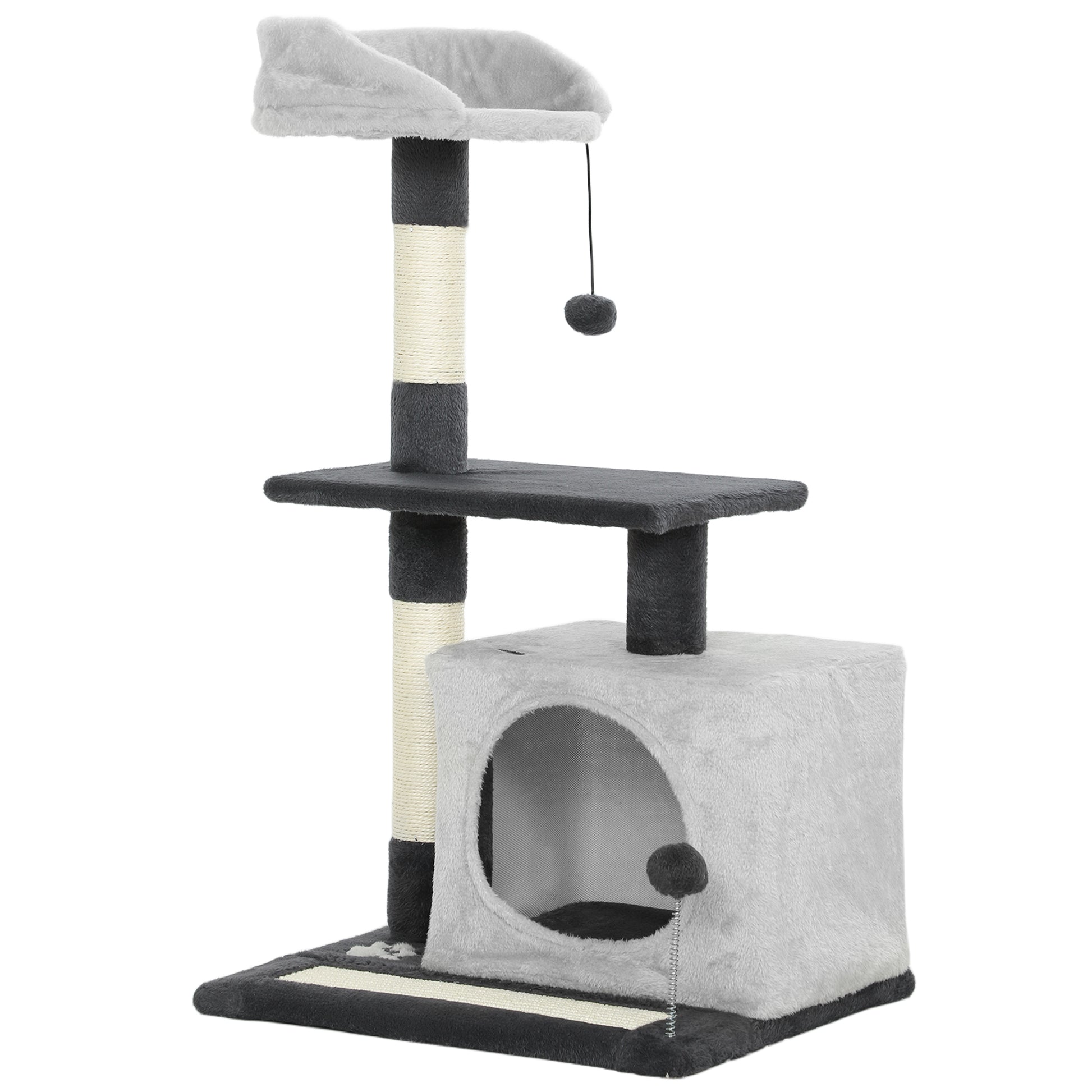 Pawhut Árbol Rascador Para Gatos 85 Cm Con Plataformas Cueva Gris Claro Y Negro_0