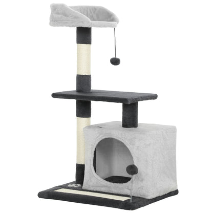 Pawhut Árbol Rascador Para Gatos 85 Cm Con Plataformas Cueva Gris Claro Y Negro_0