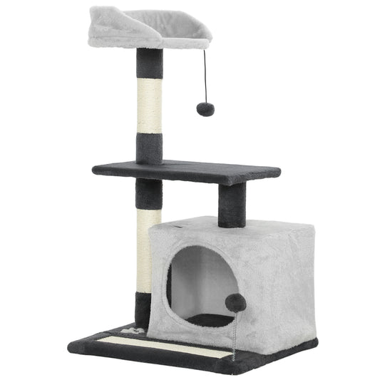 Pawhut Árbol Rascador Para Gatos 85 Cm Con Plataformas Cueva Gris Claro Y Negro_0