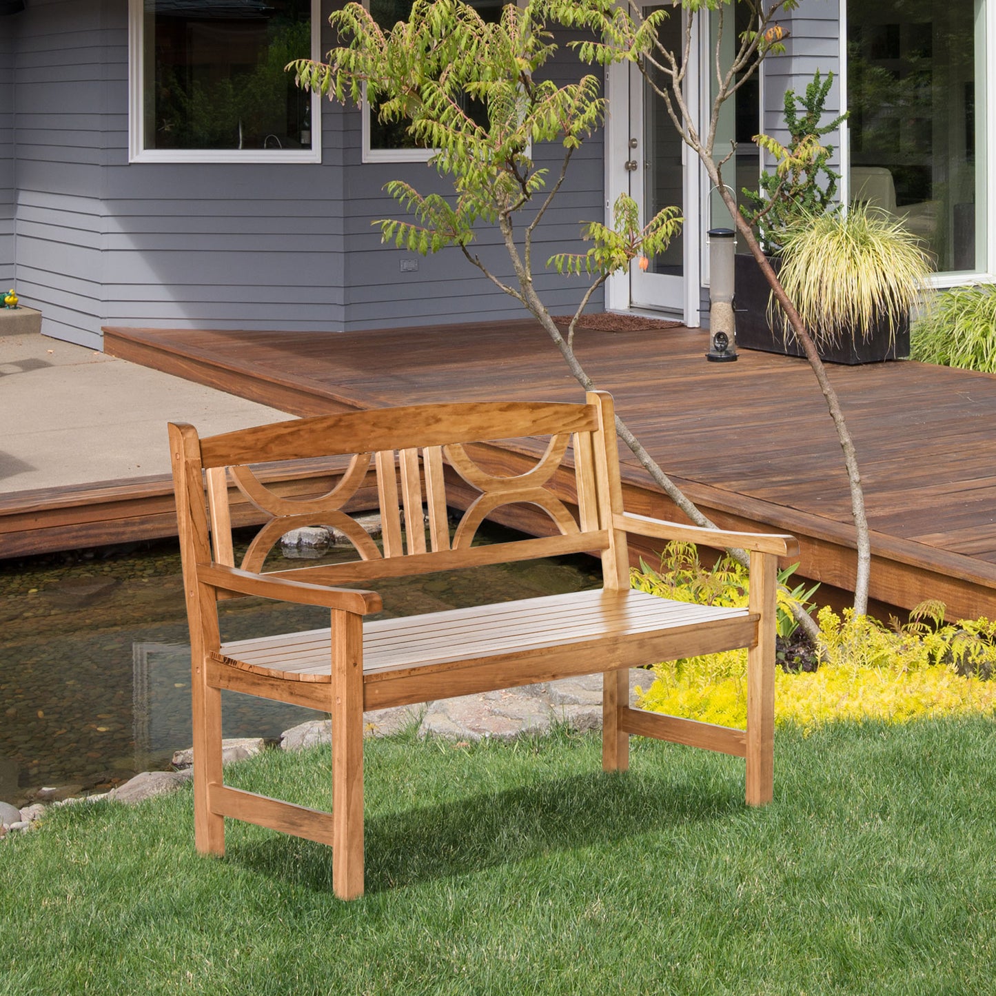 Outsunny Banco Madera Exterior 2 Plazas 123x61x89,5 Cm Con Reposabrazos Natural_1