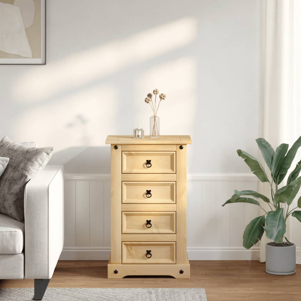 Mesita De Noche Corona Madera Maciza De Pino 53x39x84 Cm_1