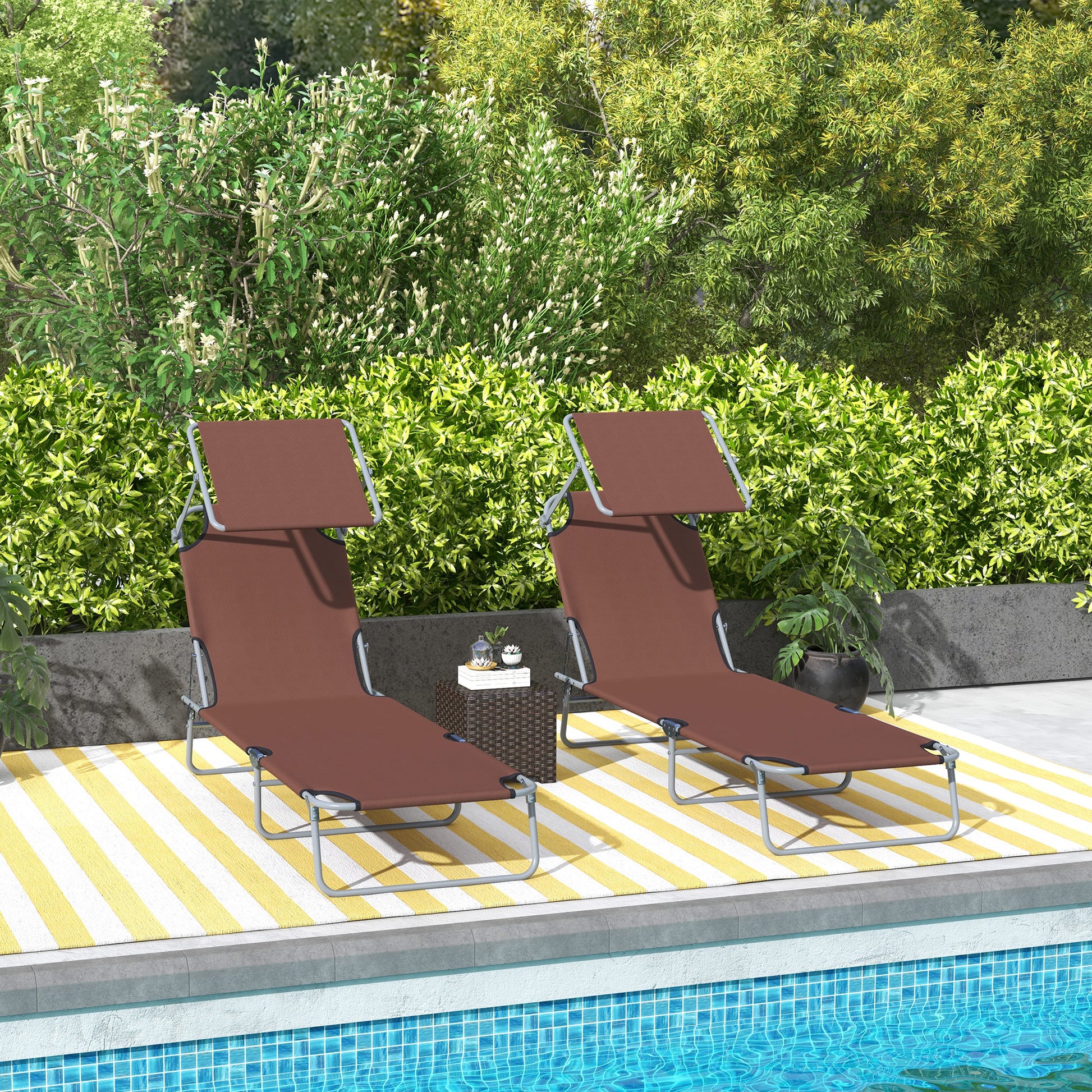 Outsunny Conjunto De 2 Tumbonas Plegables Con Toldo 187x58x36 Cm Marrón_1