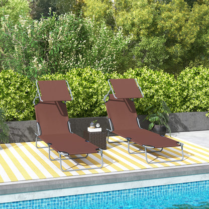 Outsunny Conjunto De 2 Tumbonas Plegables Con Toldo 187x58x36 Cm Marrón_1