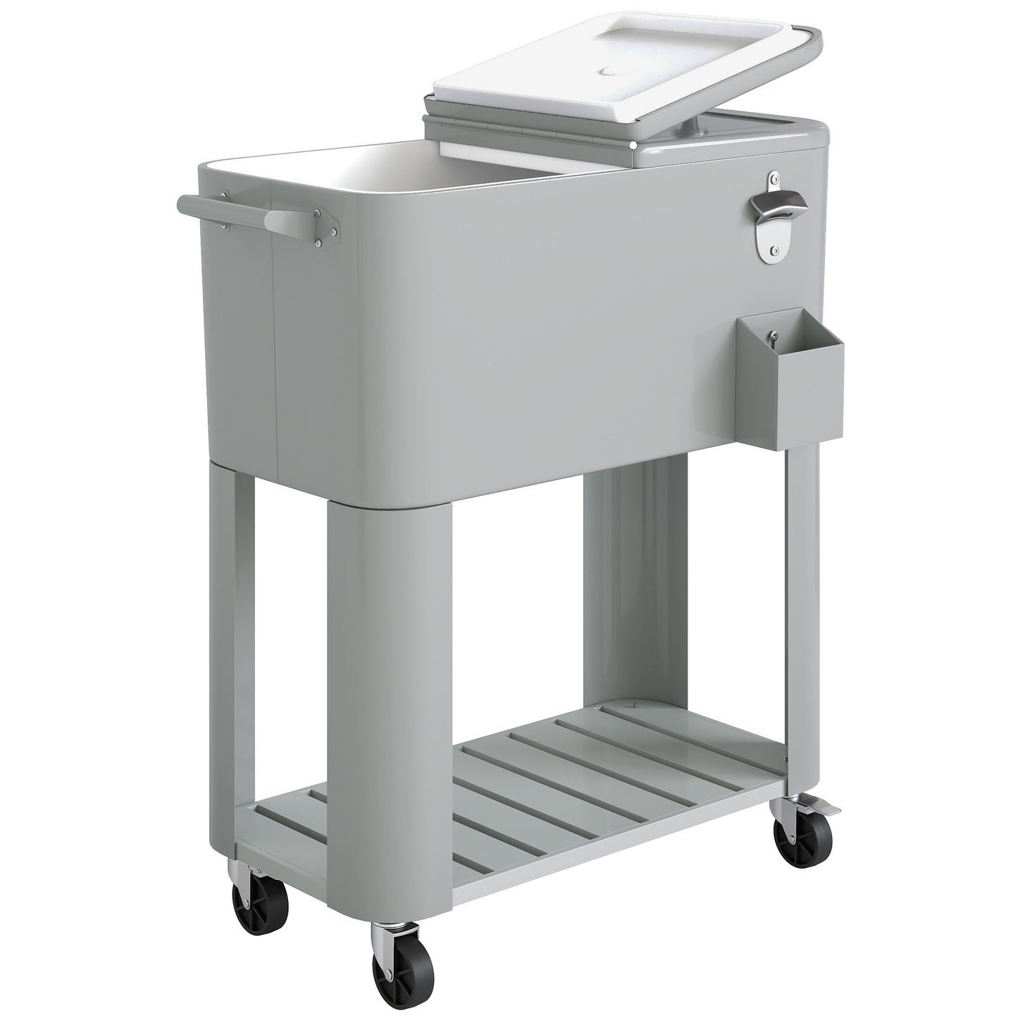 Outsunny Carrito Nevera De 76l Con Ruedas Estante Abrebotellas Asas Plateado_0