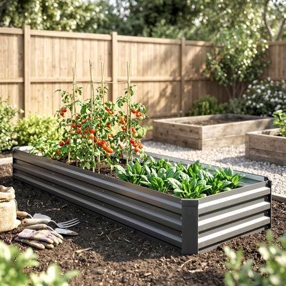 Outsunny Jardinera Exterior Grande Rectangular De Acero Galvanizado 240x60x30 Cm_1