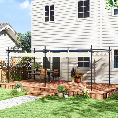 Outsunny Pérgola Con Techo Retráctil 6x3 M Anti-uv Resistente Al Agua Crema_1
