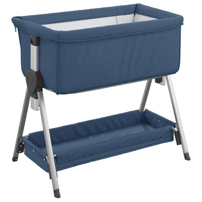 Vidaxl Cuna Con Colchón Tela De Lino Azul Marino_5