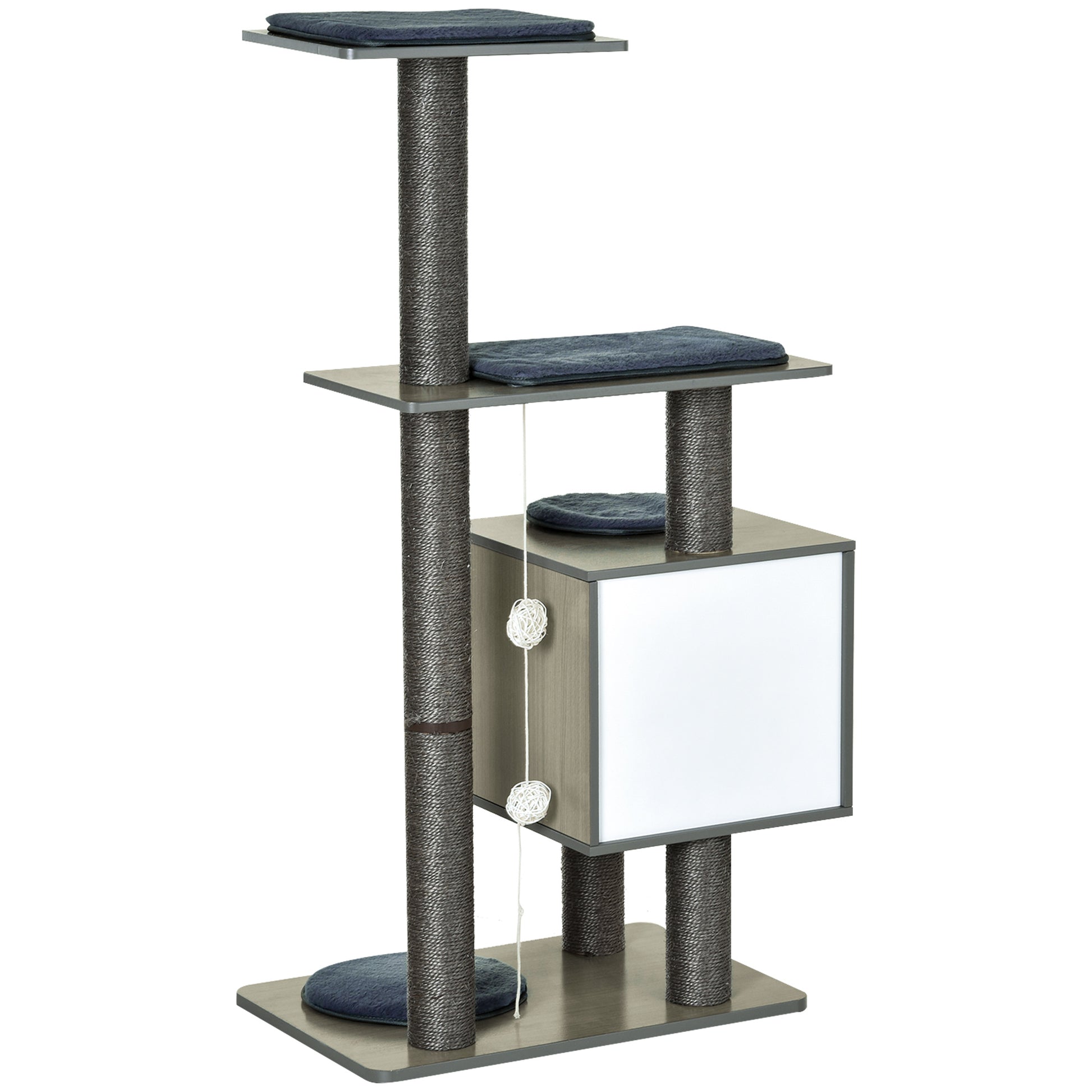 Pawhut Árbol Rascador Gatos De Madera 71,5x49,5x120 Cm Con Cueva Postes De Sisal_3