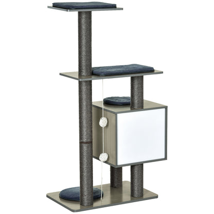 Pawhut Árbol Rascador Gatos De Madera 71,5x49,5x120 Cm Con Cueva Postes De Sisal_3