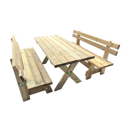 Mesa De Madera Xerta Con Bancos Con Respaldo Vic.