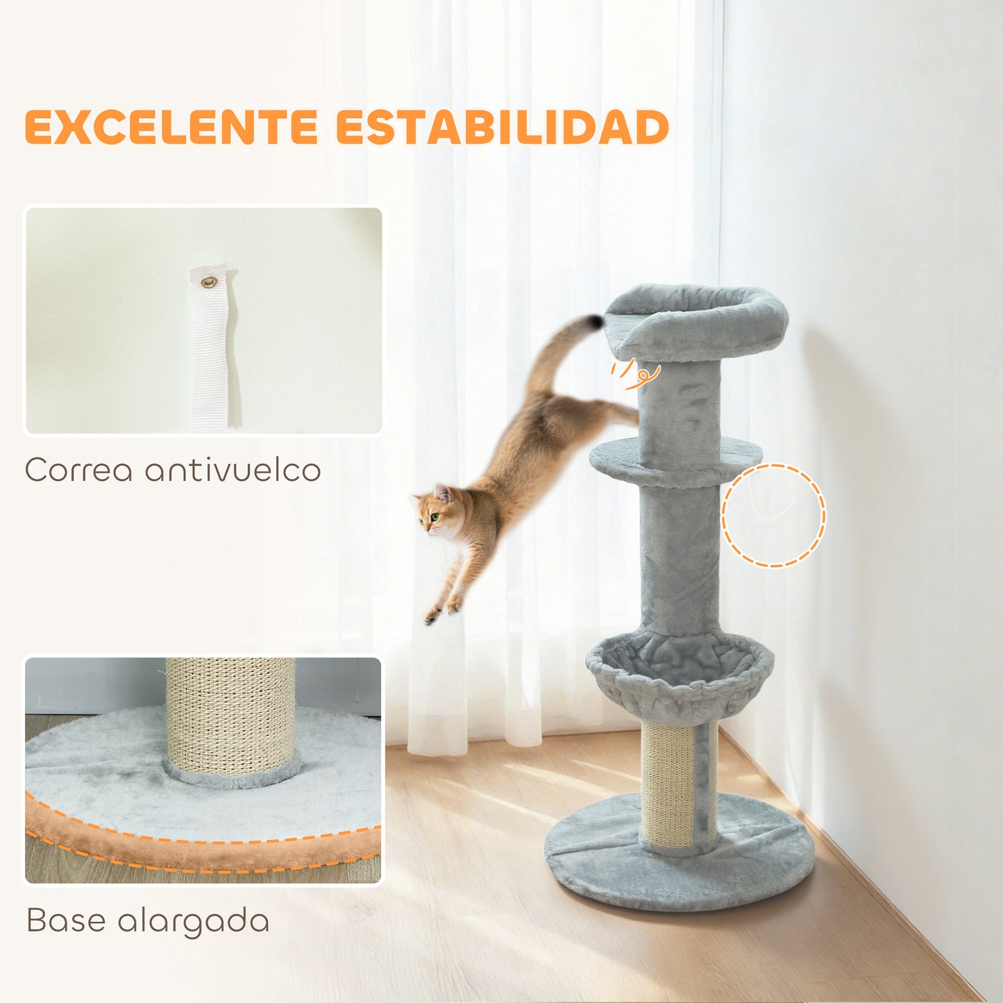 Pawhut Árbol Rascador Para Gatos 103,5 Cm Con Cama Hamaca Bola Gris Claro_5