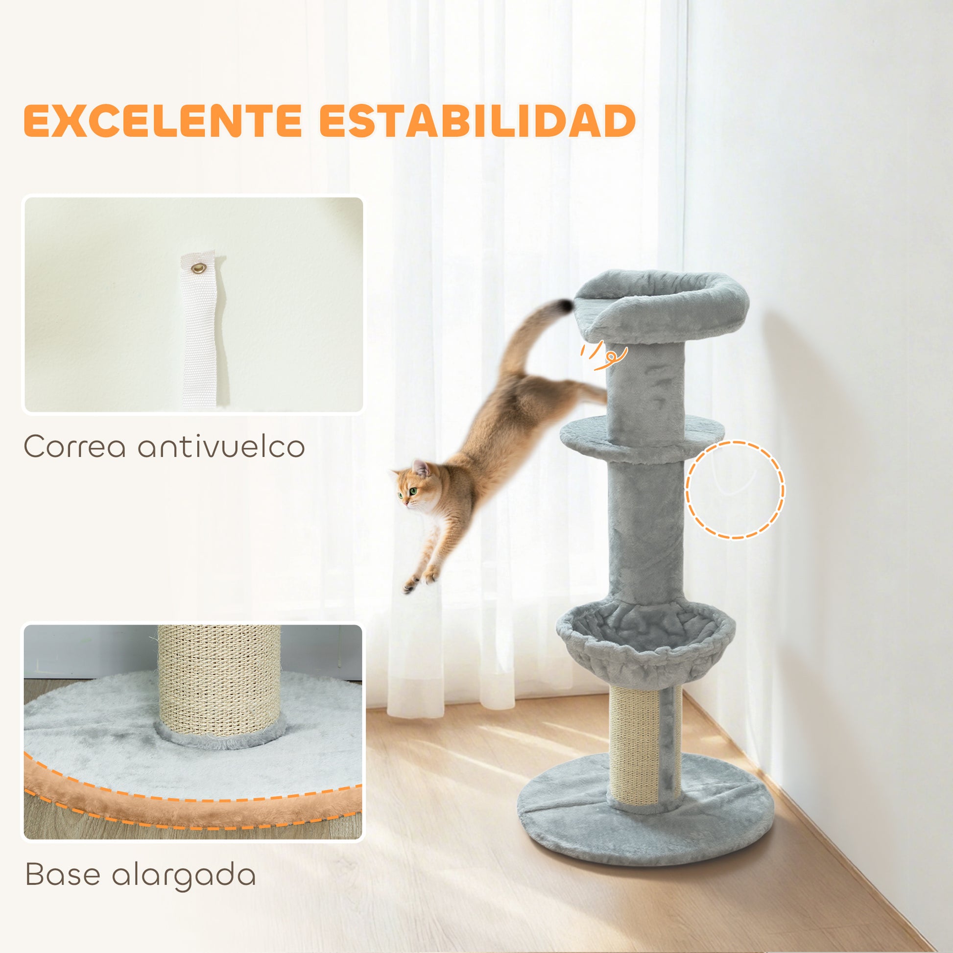 Pawhut Árbol Rascador Para Gatos 103,5 Cm Con Cama Hamaca Bola Gris Claro_5