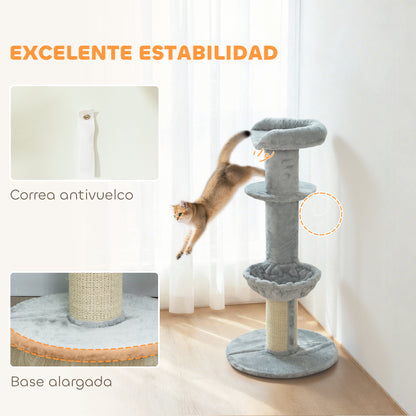 Pawhut Árbol Rascador Para Gatos 103,5 Cm Con Cama Hamaca Bola Gris Claro_5