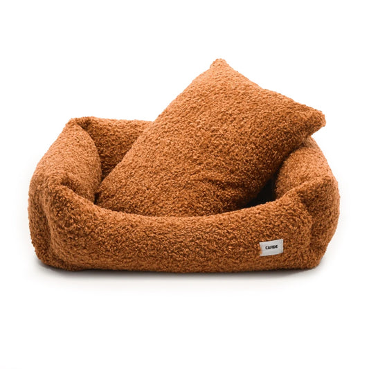 Cafide Cama De Material Reciclado Para Perro Con Tejido Estilo Borreguito Mostaza. Modelo Snozy._0