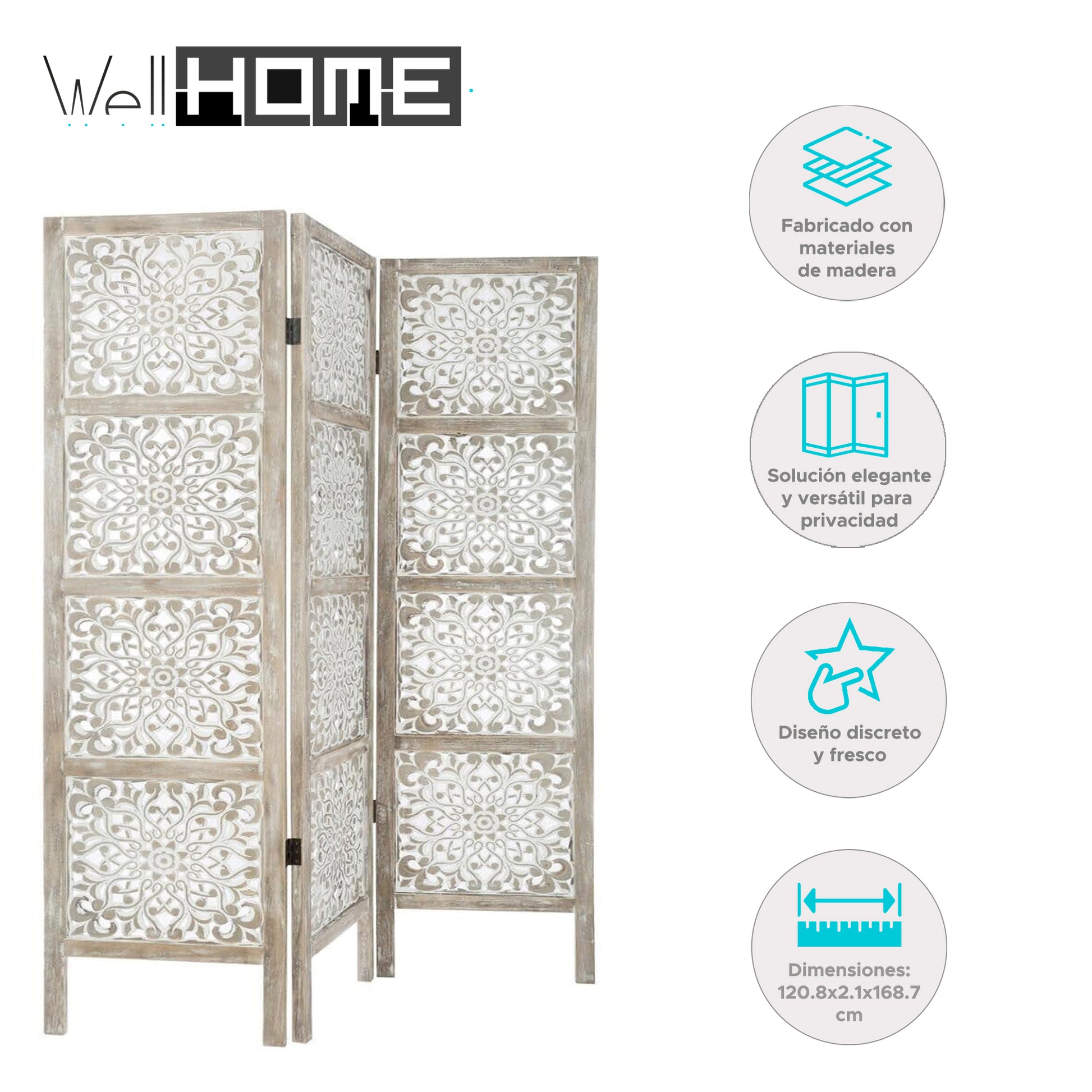 Wellhome Pantalla Madera Etnik Estampado Blanco_1