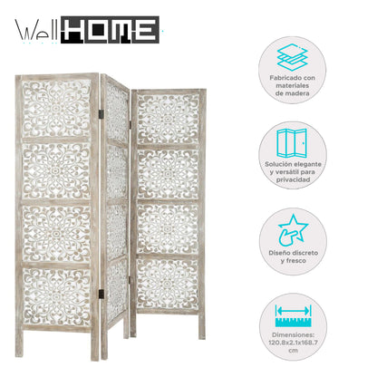 Wellhome Pantalla Madera Etnik Estampado Blanco_1