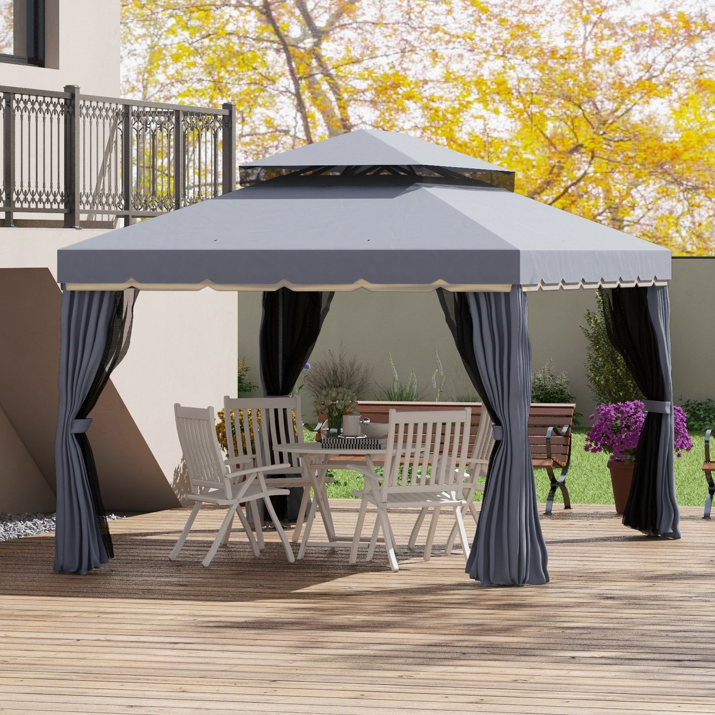 Outsunny Conjunto De 1 Cenador De Jardín 4x3 M Y 1 Techo De Repuesto 4x3 M_1
