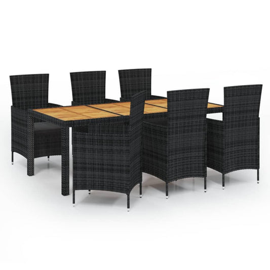 Vidaxl Juego De Comedor De Jardín 7 Piezas Ratán Sintético Negro_0