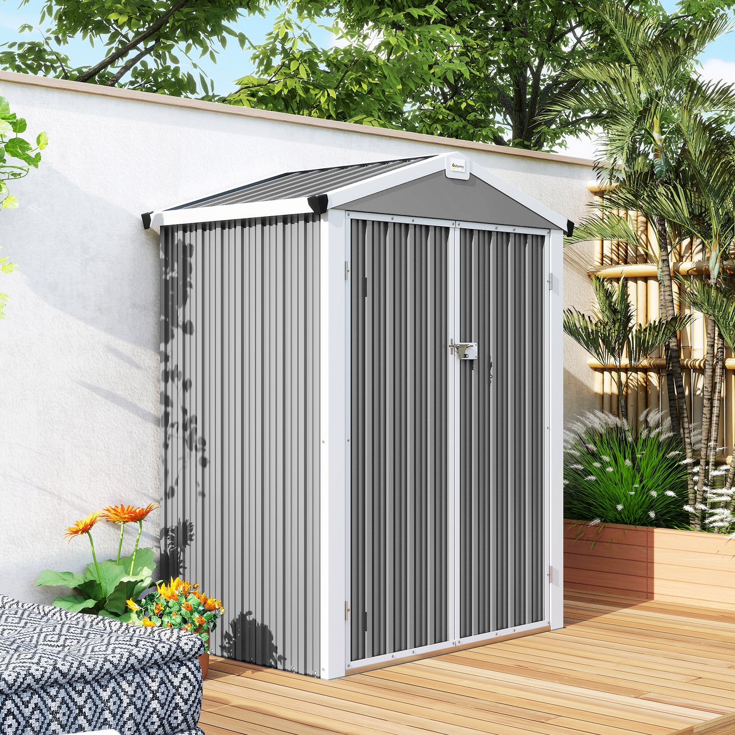 Outsunny Caseta De Jardín Exterior 1,1 M² 133x87x178 Cm Puertas Abatibles Gris_4