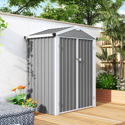 Outsunny Caseta De Jardín Exterior 1,1 M² 133x87x178 Cm Puertas Abatibles Gris_4