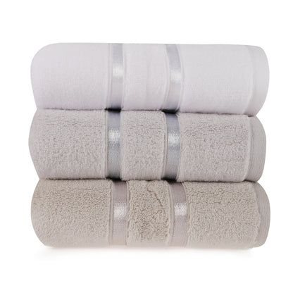 Juego De Toallas De Mano (3 Piezas) Blanco, Azul Claro, Marrón Claro_1