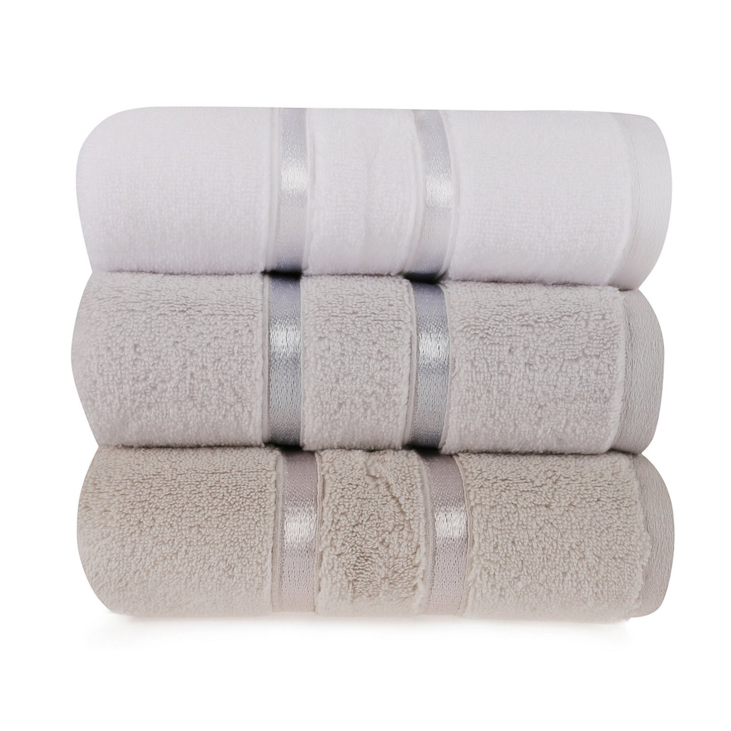 Juego De Toallas De Mano (3 Piezas) Blanco, Azul Claro, Marrón Claro