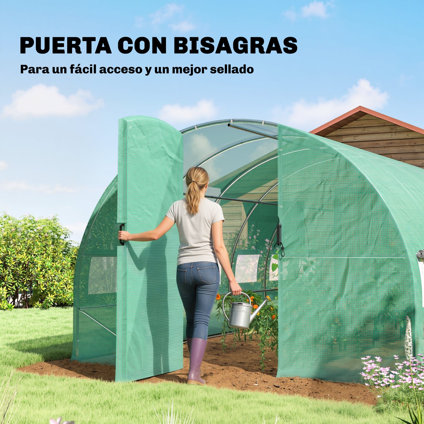 Outsunny Invernadero De Túnel 6x3x2 M Con Puerta Con Bisagras Y Ventanas Verde_5